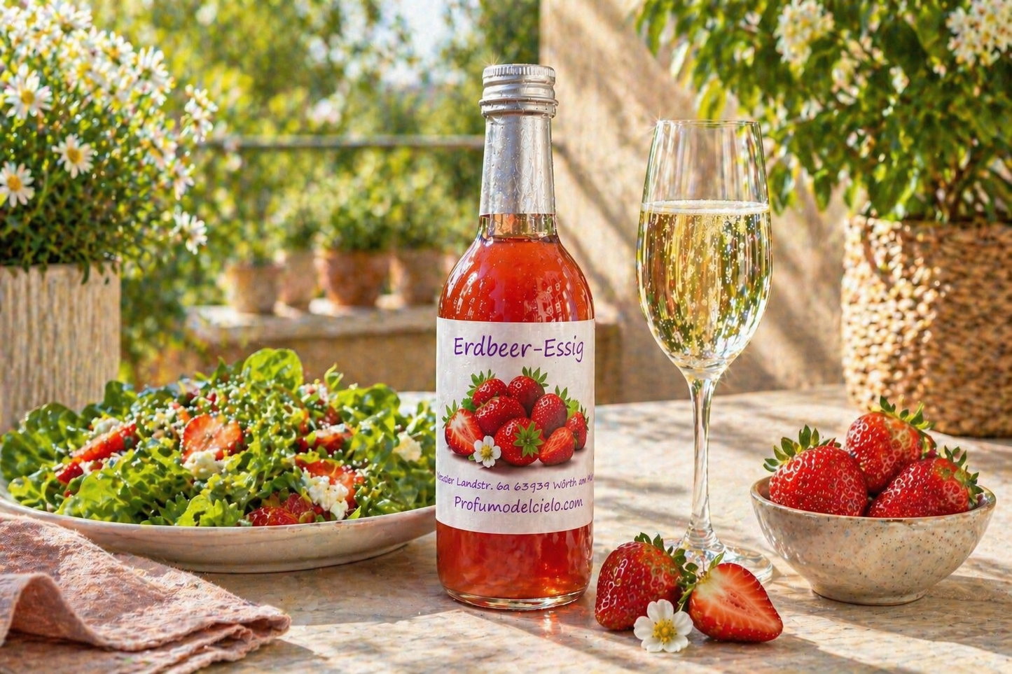 Erdbeeressig kaufen – Fruchtiger Gourmet Essig für Salate & Desserts